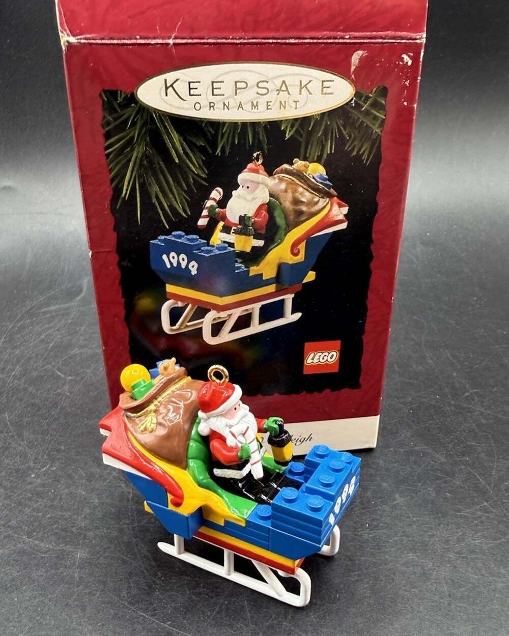 1994 Hallmark - Santa's LEGO Sleigh Christmas Ornament EUC MIB -52D